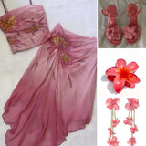 Pink Gorgeous Exquisite Beaded Spaghetti Strap Long Chiffon Elegant Suit Ball Gown Evening Dress Party Dress Prom Dress HZ1023