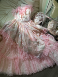 Pink sweet fashion elegant exquisite lace floral long tulle lace princess ball gown evening dress birthday dress adult ceremony dress HZ1023