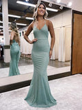 Mint Green Ruffles Bow-Back Mermaid Long Prom Dress HZ1023
