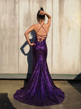 Purple Shiny Fashion Strapless Long Elegant Sequin Floor Length Ball Gown Evening Dress Party Dress HZ1023