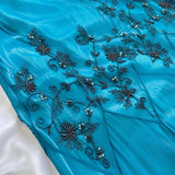 Blue fashion elegant delicate beading spaghetti straps long chiffon elegant ball gown evening dress party dress HZ1023