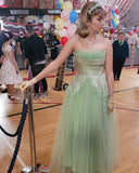 Light green retro elegant fashion long tulle ball gown evening dress graduation prom HZ1023