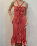 Coral orange fashion sling ruffle long chiffon elegant ball gown evening dress party dress HZ1023