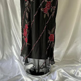 Black gorgeous tight strapless exquisite red rose floral beaded long tulle ball gown evening dress HZ1023