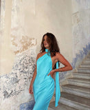 Mint green suspender straps simple elegant long slim fit ball gown evening dress wedding guest dress HZ1023