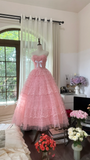 Pink sweet fashion elegant exquisite lace bow long tulle lace princess ball gown evening dress birthday dress adult ceremony dress HZ1023