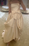 Off-white stylish elegant long satin ball gown evening dress reception wedding dress HZ1023