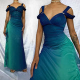 Blue shiny fashion gradient elegant spaghetti straps long chiffon elegant ball gown evening dress party dress HZ1023