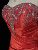 Red Gorgeous Vintage Shiny Elegant Delicate Rhinestone Beaded Satin Floor Length Fairy Ball Gown Evening Gown Party Gown Prom Gown Red Waltz HZ1023