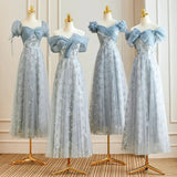 Blue Romantic Elegant Delicate Floral Long Tulle Ball Gown Evening Dress Party Dress Bridesmaid Dress Prom Dress HZ1023