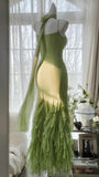 Green Stylish Elegant Spaghetti Straps Long Ruffled Mermaid Slim Fit Chiffon Ball Gown Birthday Party Dress Evening Dress Prom Dress HZ1023
