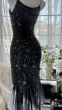 Black Shiny Luxury Gorgeous Exquisite Beaded Long Mermaid Mermaid Dress Chiffon Fairy Ball Dress Evening Dress Wedding Guest Party Dress Prom Dress Date Dress Graduation Dress HZ1023