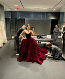 Burgundy velvet stylish elegant long ball gown evening dress HZ1023