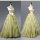 Yellow Green vintage fashion elegant tube top long tulle prom dress evening gown graduation party dress HZ1023
