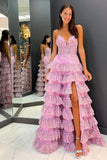 Pink Sweet Stylish Elegant Long Tulle Layered Prom Dress Evening Gown Prom Dress Graduation Gown HZ1023