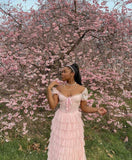 Pink/Green/Blue Delicate Lace Sweet Elegant Cute Long Layered Tulle Chiffon Ball Gown Evening Dress Garden Party Dress Prom Dress HZ1023