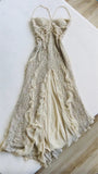 Ivory White Luxury Shiny Gorgeous Fashion Exquisite Beading Long Ankle Length Sequin Chiffon Ruffle Ball Gown Evening Dress Party Dress Prom Dress HZ1023