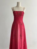 Red Fashion Elegant Exquisite Embroidery Beading Spaghetti Strap Long Tulle prom dress Evening Gown Party Dress HZ1023