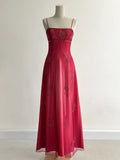 Red Fashion Elegant Exquisite Embroidery Beading Spaghetti Strap Long Tulle prom dress Evening Gown Party Dress HZ1023