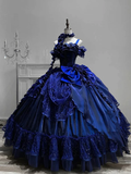 Royal gorgeous blue Shiny retro elegant fashion exquisite floral long satin ball gown evening dress adult ceremony dress graduation dress HZ1023