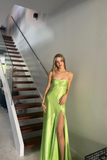 Green Fashion Elegant Spaghetti Strap Long Satin Tulle Ball Gown Evening Dress Wedding Guest Party Dress Prom Dress HZ1023