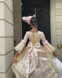 Pink Retro Sweet Fashion Exquisite Lace Square Neck Long Prom Dress Evening Dress Garden Party Dress HZ1023