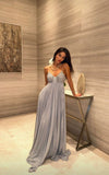 Blue lace spaghetti strap long evening dress bridesmaid dress beautiful and elegant sleeveless HZ1023
