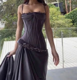 Purple vintage fashion spaghetti strap long satin prom dress, evening dress, party dress HZ1023