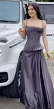 Purple vintage fashion spaghetti strap long satin prom dress, evening dress, party dress HZ1023