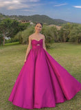 Pink sweetheart neck tube top fashionable simple long satin ball gown evening dress HZ1023