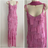 Pink Shiny Flowing Long Elegant Spaghetti Strap Chiffon Ball Gown Evening Dress Party Dress HZ1023