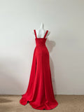 Red Fashion Elegant Long Floor Length Satin Sexy Slit Prom Dress Evening Dress Party Dress Prom Dress HZ1023