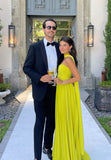 Yellow fashion elegant long chiffon ball gown evening dress wedding guest party dress HZ1023