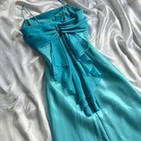 Blue fashion elegant spaghetti straps long chiffon elegant ball gown evening dress party dress HZ1023