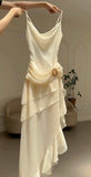 Ivory White Vintage Spaghetti Strap Long Chiffon prom dress Evening Dress Party Dress HZ1023