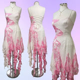 Pink and White Exquisite Beaded Floral Elegant Long Tassel Ruffle Chiffon Ball Gown Evening Dress Party Dress Prom Dress HZ1023