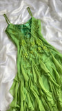 Green shiny fashion exquisite floral beading spaghetti straps long chiffon ruffles long ball gown evening dress party dress HZ1023