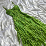Green shiny fashion exquisite floral beading spaghetti straps long chiffon ruffles long ball gown evening dress party dress HZ1023