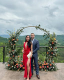 Red Fashion Sexy V-neck Elegant Long Satin Slit Slim Ball Gown Evening Dress Wedding Guest Party Dress Prom Dress HZ1023