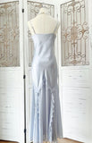 Silver Blue Vintage Fashion Elegant Exquisite Beading Mermaid Spaghetti Strap Satin Long Prom Gown Party Dress HZ1023