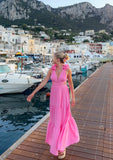 Pink Sexy Elegant Chiffon Simple Long Evening Dress Garden Party Dress HZ1023
