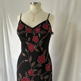 Black gorgeous tight strapless exquisite red rose floral beaded long tulle ball gown evening dress HZ1023