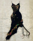 Black gorgeous exquisite colorful floral beading long ruffled chiffon evening dress party dress prom dress HZ1023