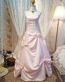 Pink Vintage Fashion Elegant Long Satin Pleated Ball Gown Evening Dress HZ1023