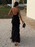 Red/Black elegant fashion spaghetti straps long layered chiffon ruffled ball gown, evening dress, party dress HZ1023