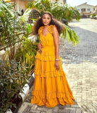 Pink/Yellow V Neck Fashion Elegant Long Chiffon Ball Gown Evening Dress Garden Party Dress HZ1023