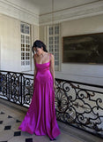 Pink Purple Sexy A-Line Spaghetti Strap Maxi Party Ball Gown Evening Dress HZ1023