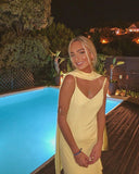 Yellow elegant fashion spaghetti strap long chiffon ruffled ball gown evening dress party dress HZ1023