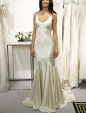 Ivory Long Satin Rhinestone Embellished Ball Gown Evening Dress Bridal Wedding Dress HZ1023
