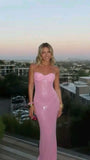 Pink Shiny Fashion Elegant Long Mermaid Slim Sequin Ball Gown Evening Dress Party DressProm Dress HZ1023
